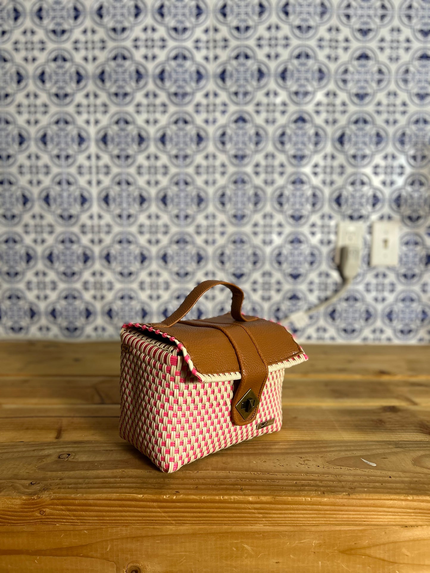 Makeup Bag- Beige & Pink