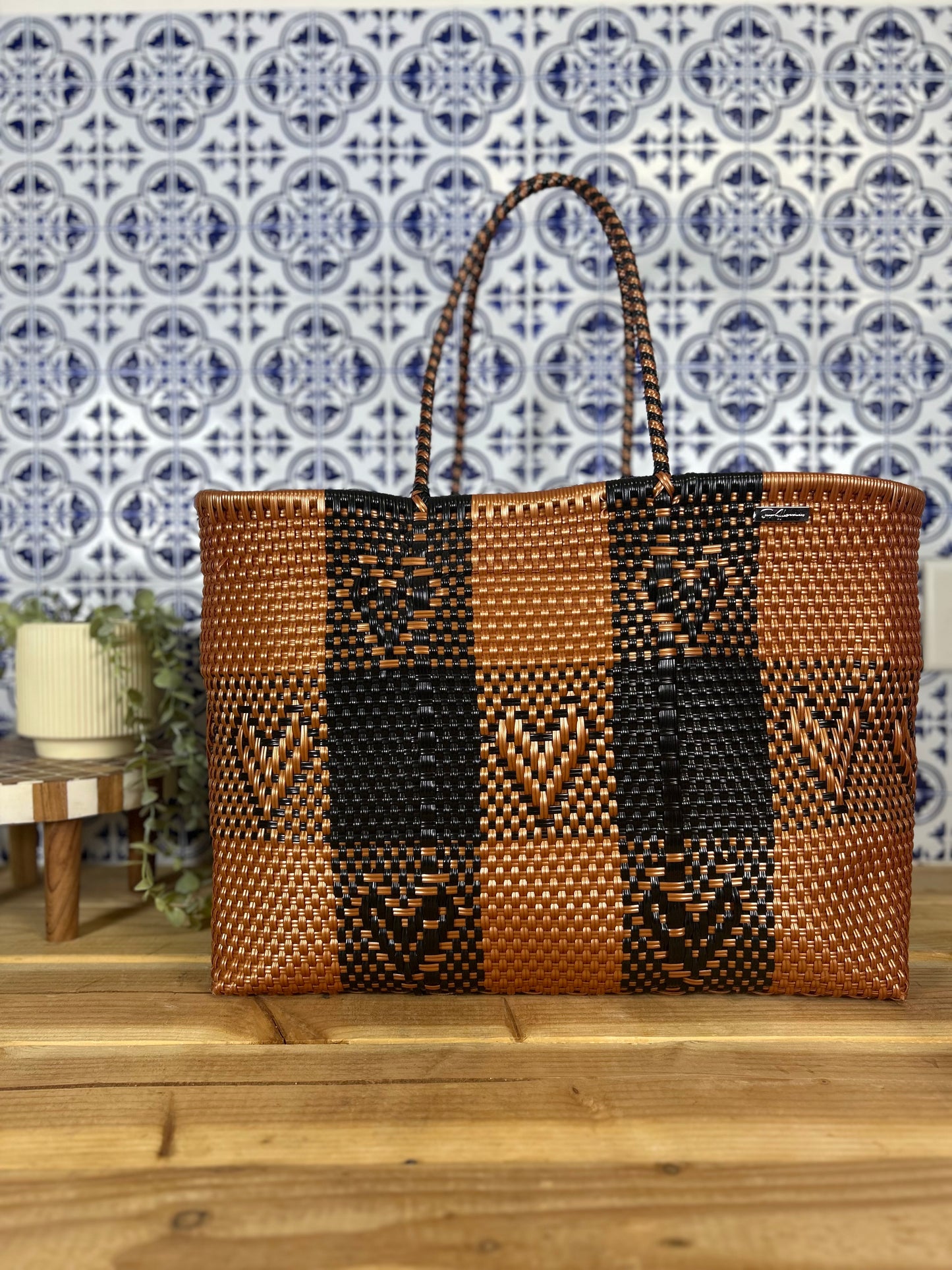 Jumbo Mercado Bag- Cobre & Black Corazon