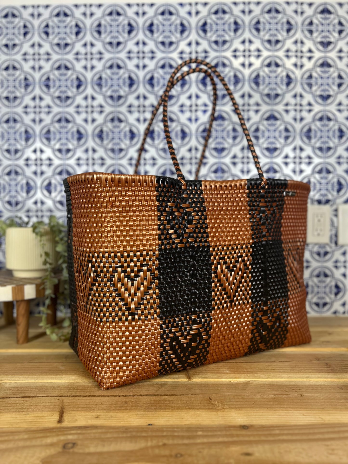 Jumbo Mercado Bag- Cobre & Black Corazon