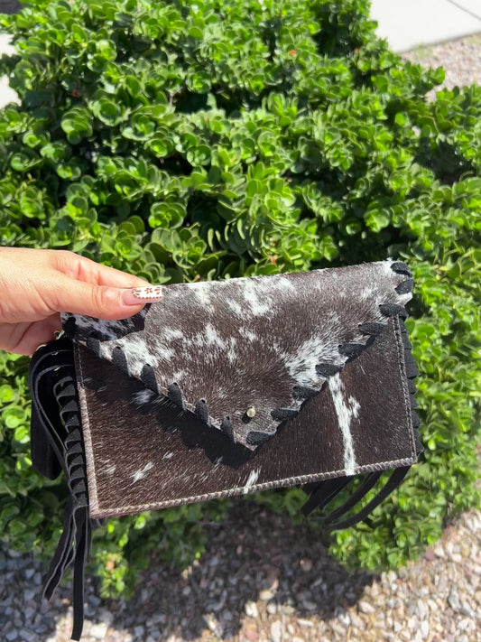 Mini Cowhide Crossbody- Blk Fringe