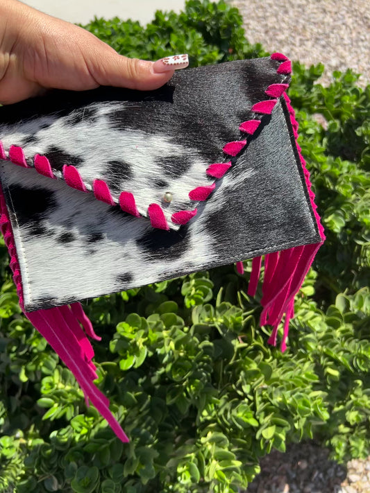 Mini Cowhide Crossbody- Fuchsia Fringe