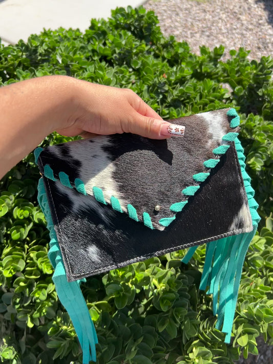 Mini Cowhide Crossbody- Turquoise Fringe